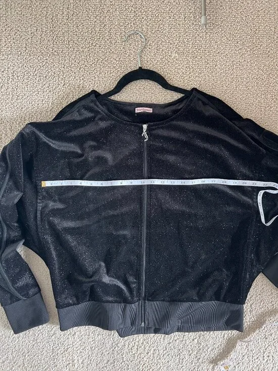 Juicy Couture Black Jacket With Sparkles Glitter Zip Up XL Y2k - Picture 7 of 10